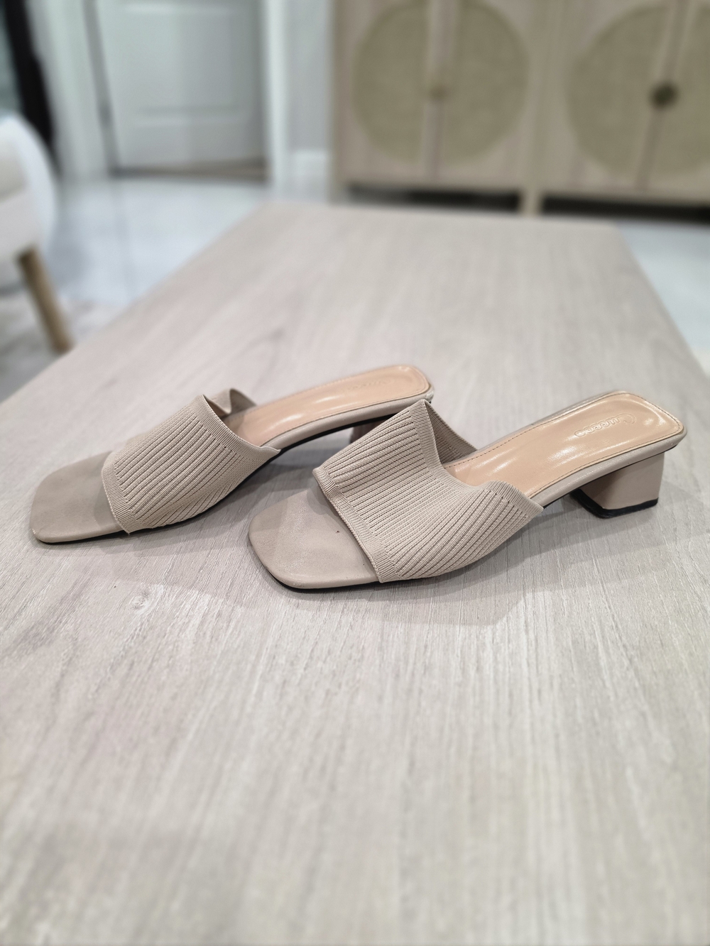 Beige Low Block Heel Women's Sandals